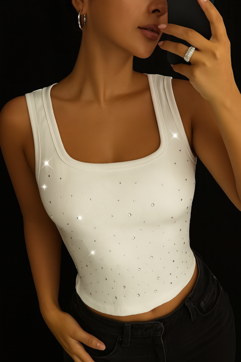 White Rhinestone Tank Top